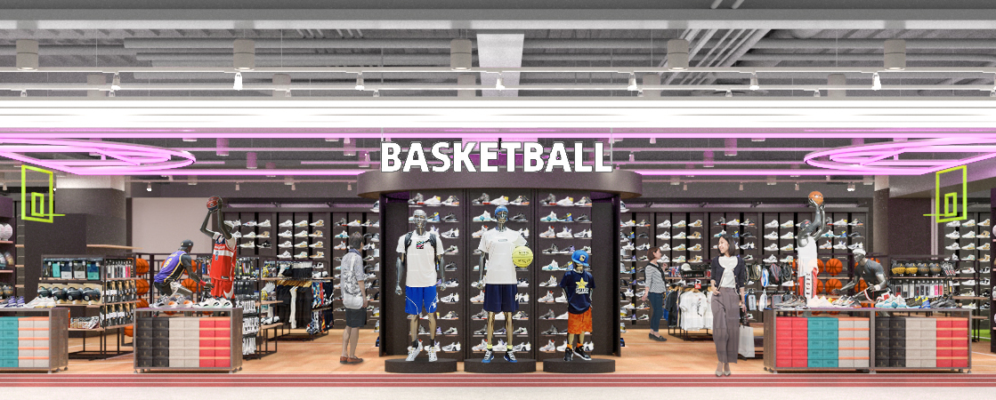 D）NBAコートと同素材のホワイトアッシュ フローリング材を採用したバスケットボールコーナー