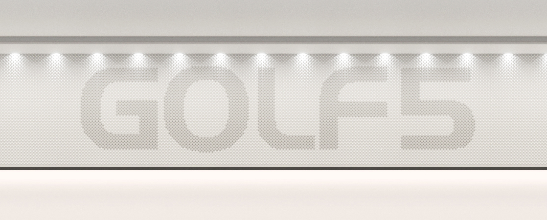 ゴルフボールを再利用したエントランスGOLF５ロゴ