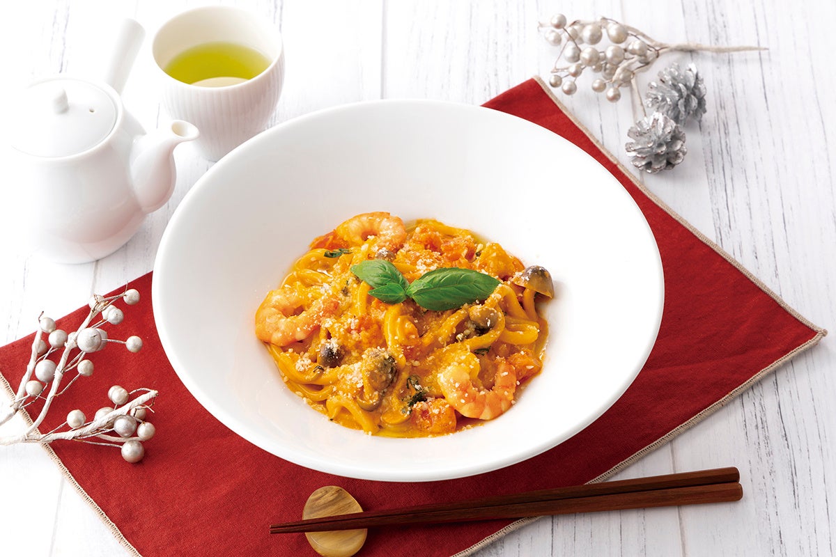 海老のトマト豆乳クリームうどん