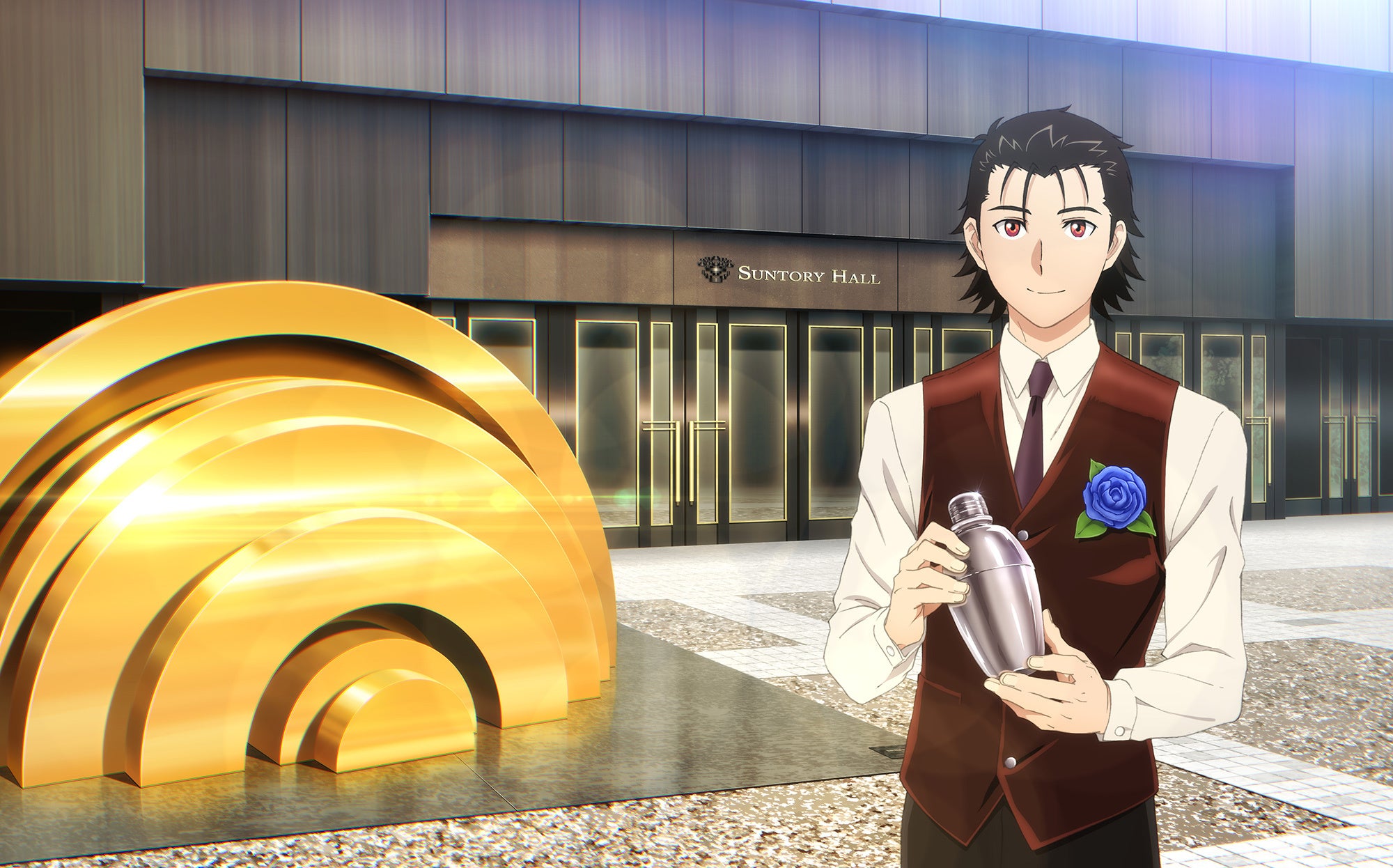 アニメ「バーテンダー 神のグラス」とカクテルアワードのコラボレーションビジュアル （サントリーホール正面にて）