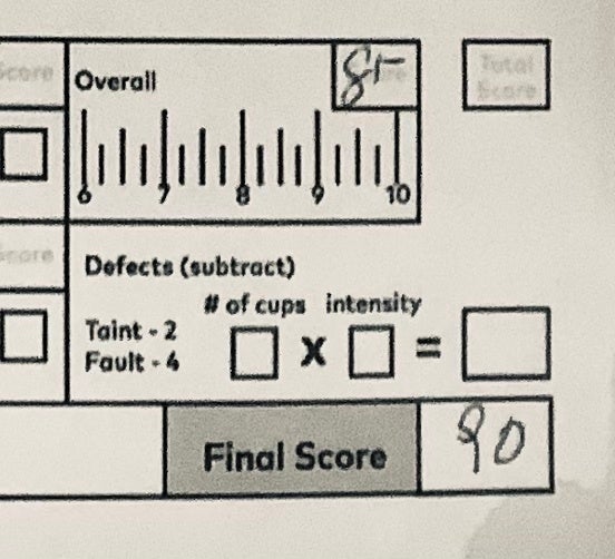 ５）総評、100点満点で評価される。80点以下は評価に値しない味。90点はとてもおいしいので「買いたい珈琲」95点以上のコーヒーは本当に珍しく高価で 本当に出会えて「ありがとう」ぐらいおいしい。
