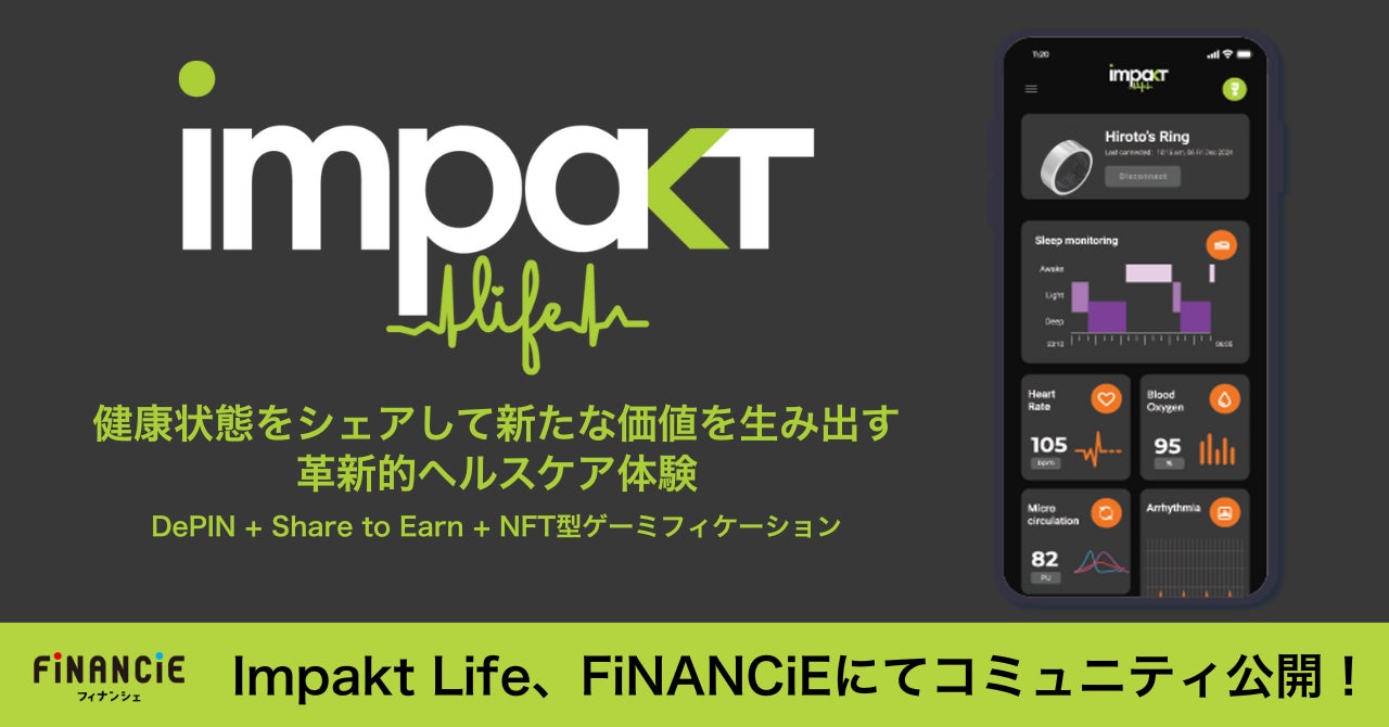 スマートリングxデータ共有でShare to Earnを目指すWeb3プロジェクト「Impakt Life」がFiNANCiEにてコミュニティを公開!