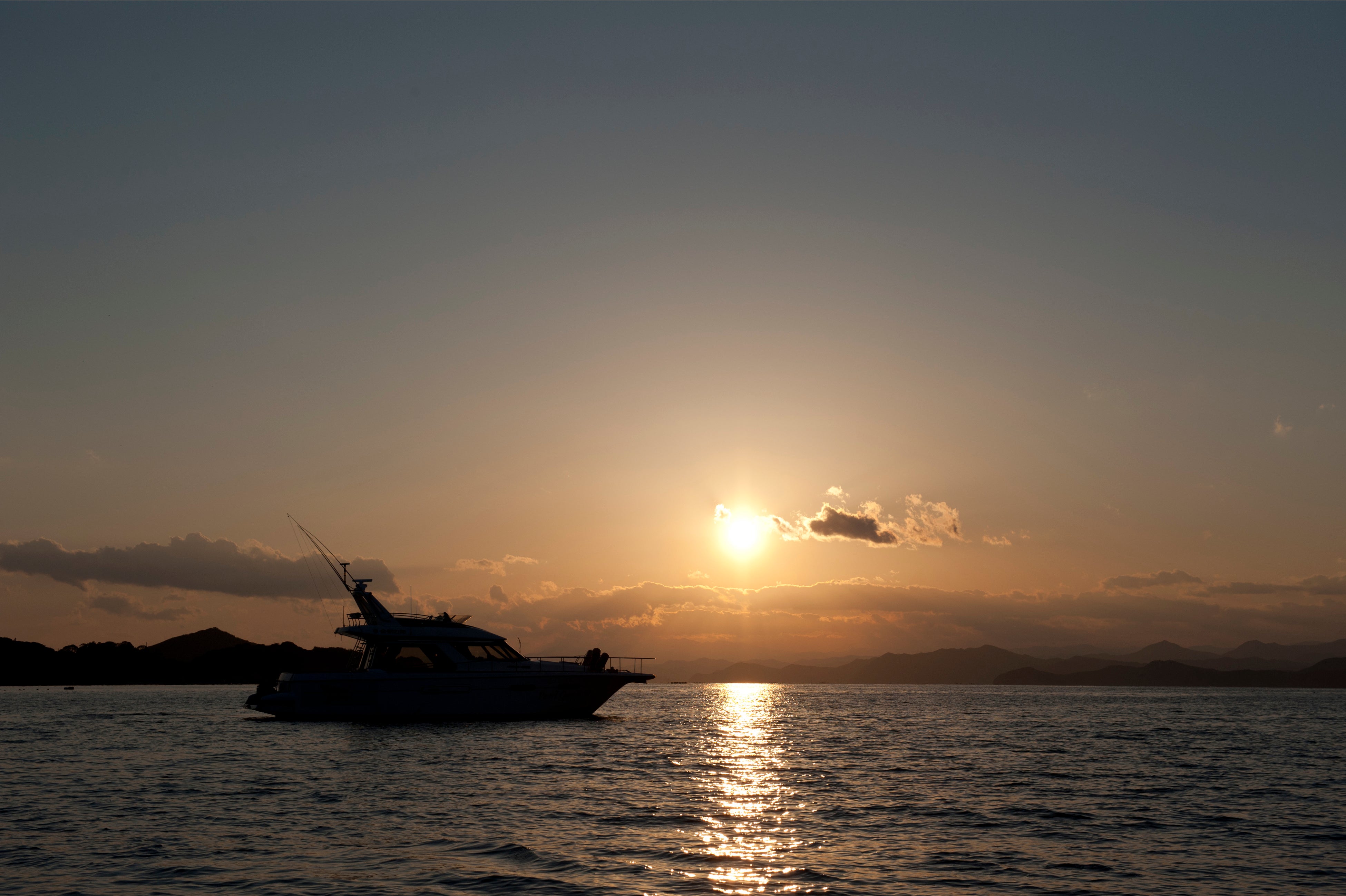 夕日に照らされて移りゆく中を優雅に「クルージング」　