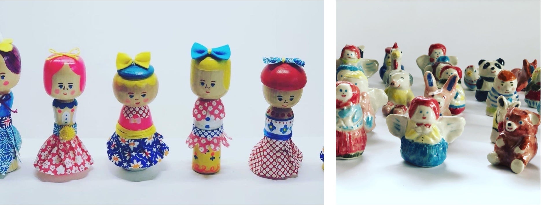 ※写真左「こけし」、写真右「一輪挿し」。今回販売する作品とは異なります。