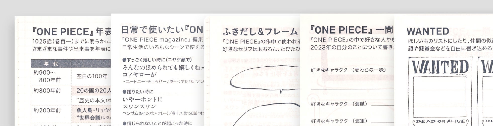 『ONE PIECE』年表や、好きなセリフを書き込めるページなど、巻末の「おまけページ」まで『ONE PIECE』仕様。