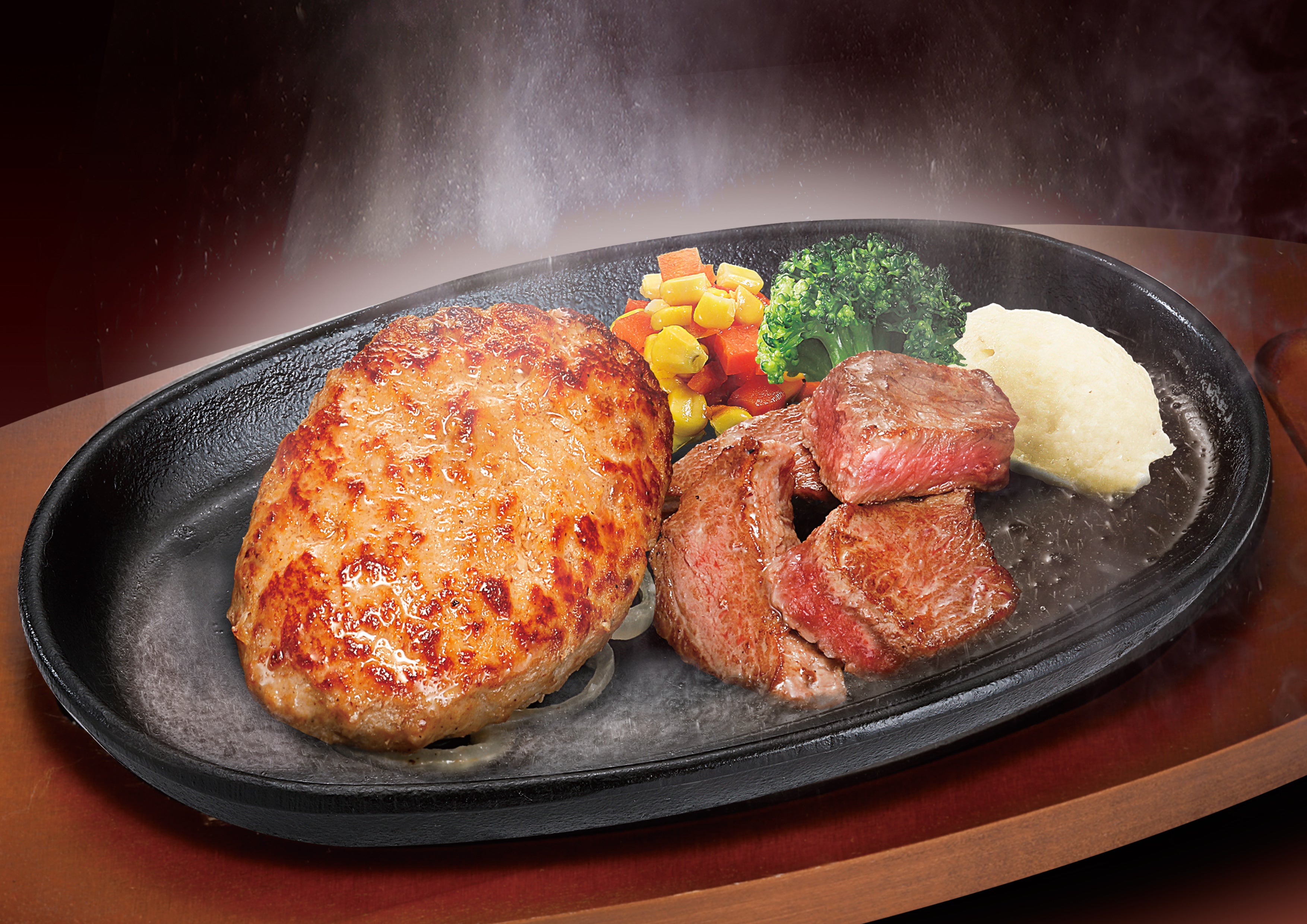 厚切りカットステーキ&自家製ハンバーグ