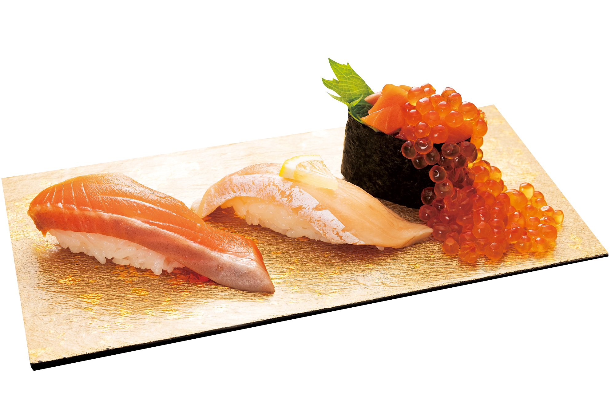 海の宝石サーモンこぼれいくら食べ比べ（渥美プレミアムラスサーモン（福井の店舗はふくいサーモンを使用します）、とろサーモン、サーモンこぼれいくら親子軍艦）