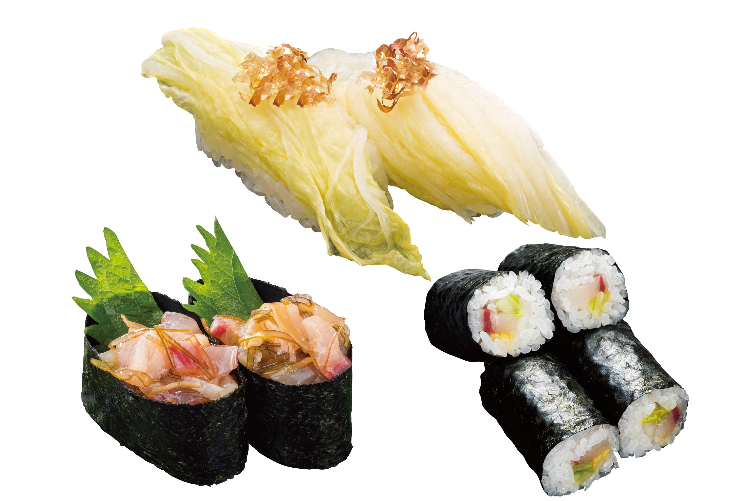 白菜漬け・ぶり松前軍艦・ぶり白菜漬け巻き