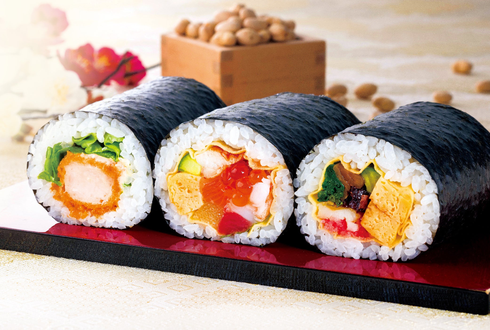 招福の三種恵方巻ハーフセット1セット2,200円 ＜海鮮恵方巻・恵方巻・海老かつタルタル恵方巻＞