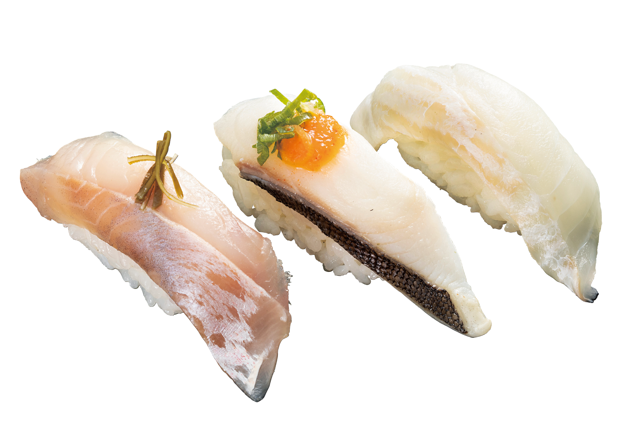 北海白身三昧 （ほっけ昆布〆・銀だら炙り・ひらめ） 540円