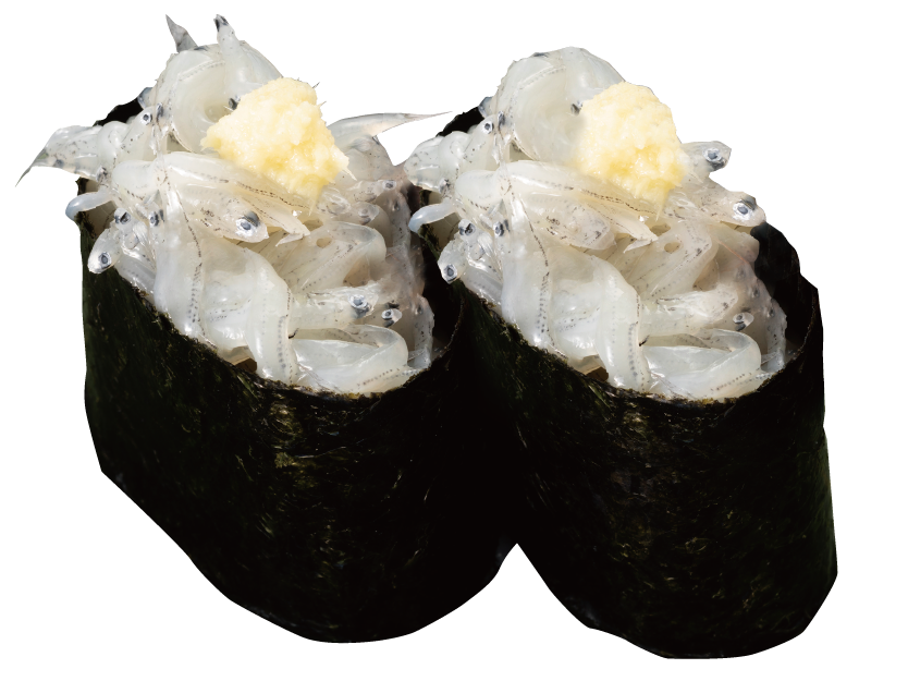 広島県産　生しらす軍艦　340円