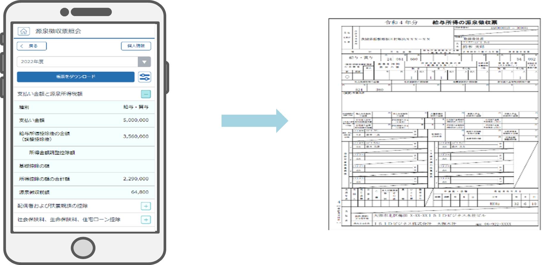源泉徴収票照会画面　　　　　　　　　　　　　　　　　　　　　　　　　　　PDFファイルで出力した源泉徴収票