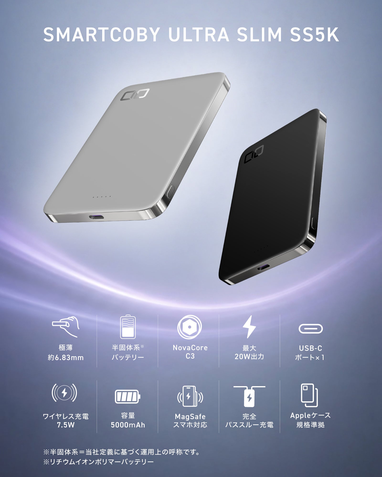 CIO、5000mAh容量で厚さ約6.83mmの半固体系モバイルバッテリー「SMARTCOBY ULTRA SLIM SS5K」をMakuakeで発表|充電性能と使い勝手を高める機能(9枚目)
