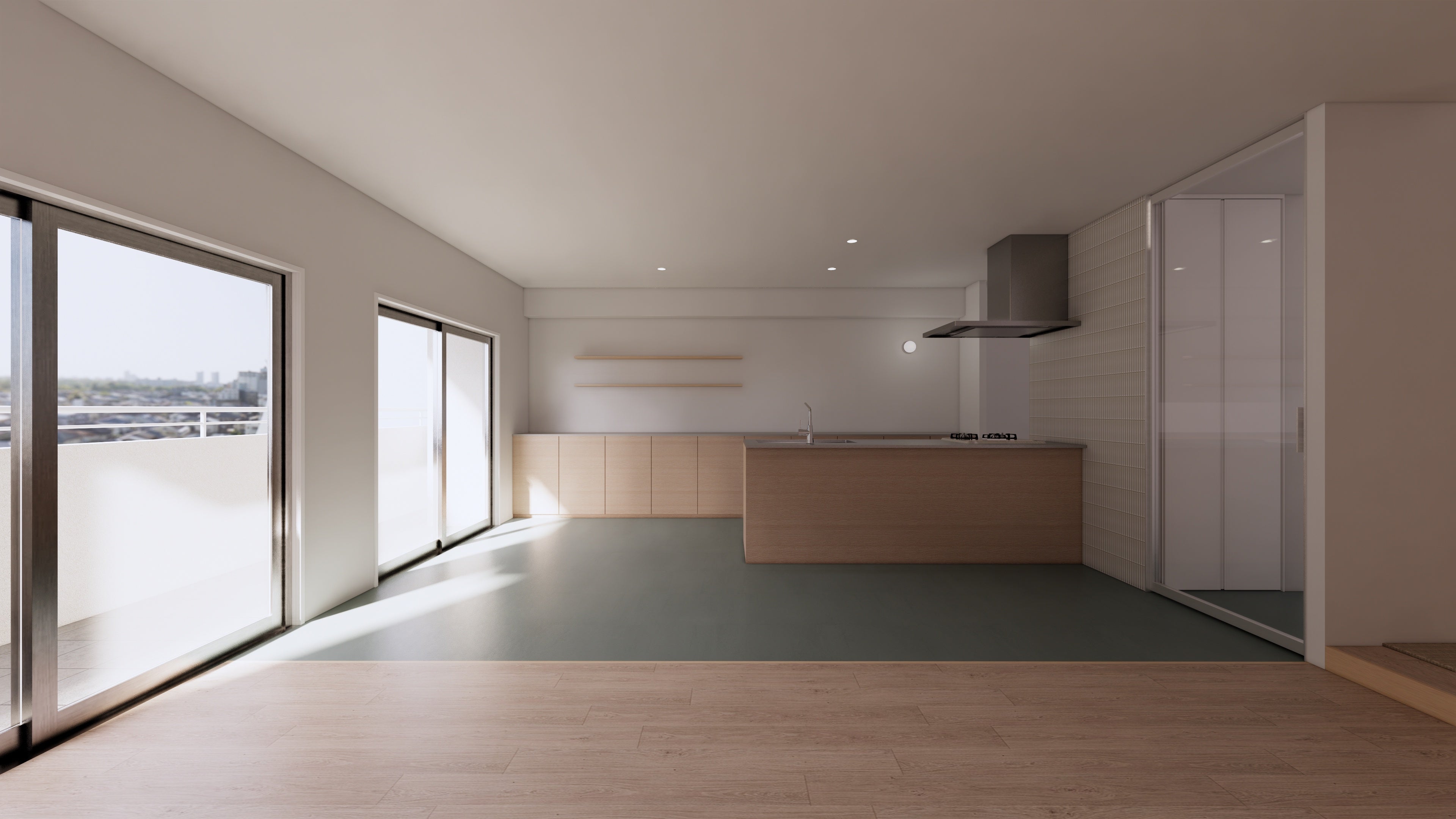 LDK：色味と素材を抑え、すっきりとミニマルな印象に