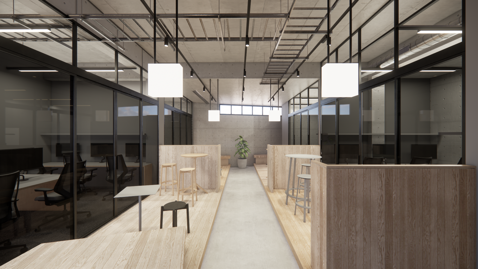 1F 個室と専有可能なオープンスペース