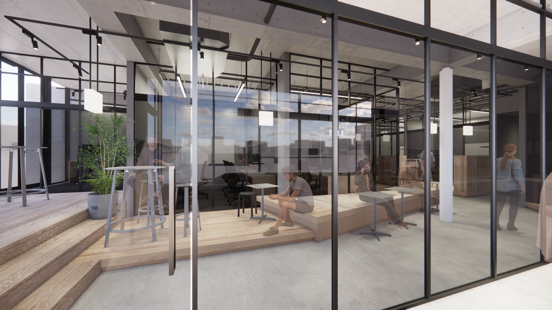 1F 個室と専有可能なオープンスペース