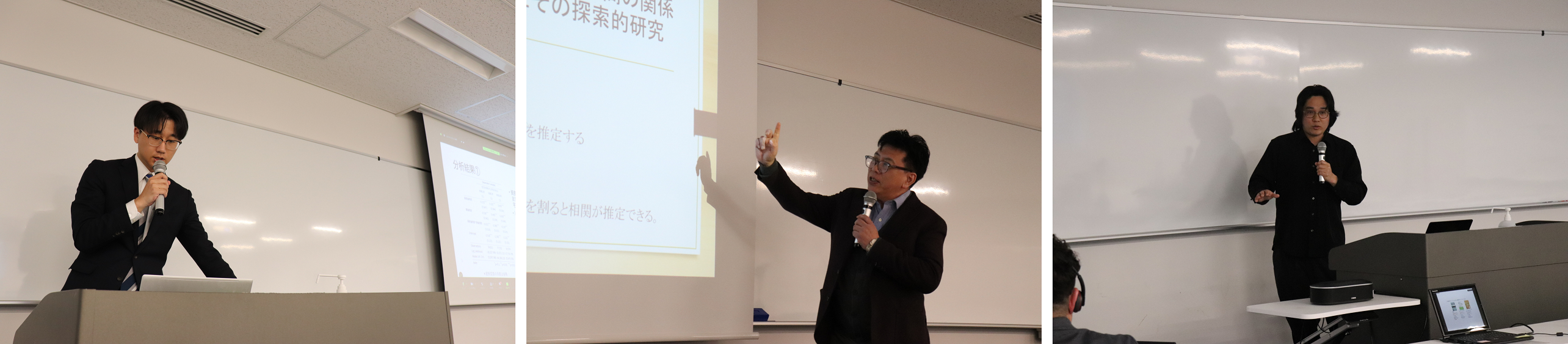 (写真左から) 寺田　健人さん、 竹村　和久 教授、望月　泰博　講師