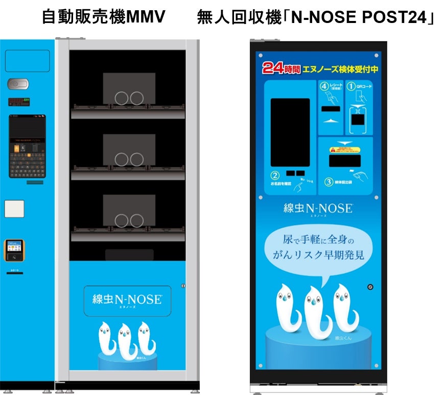 <線虫がん検査「N-NOSE」を販売する自動販売機MMVおよび無人回収機「N-NOSE POST24」>