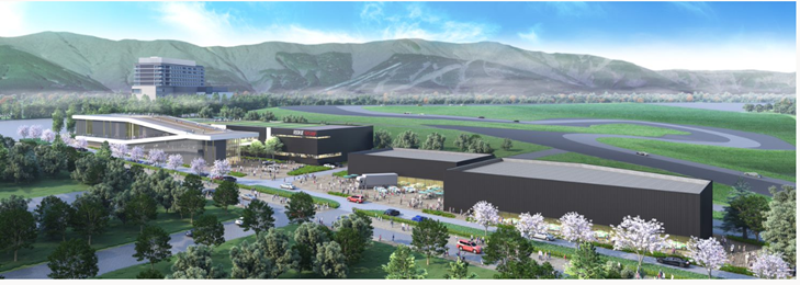 レーシングチームのガレージが集まるエリア