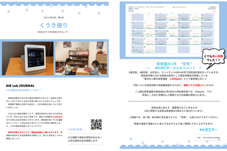＜保護者に配布している「くうき便り」＞