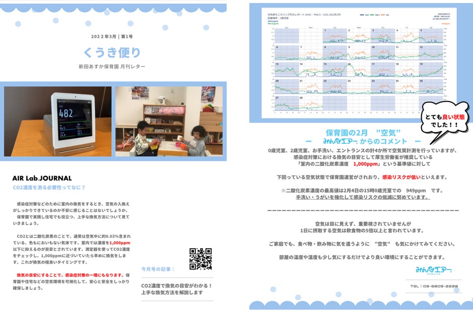 <保護者に配布している「くうき便り」>