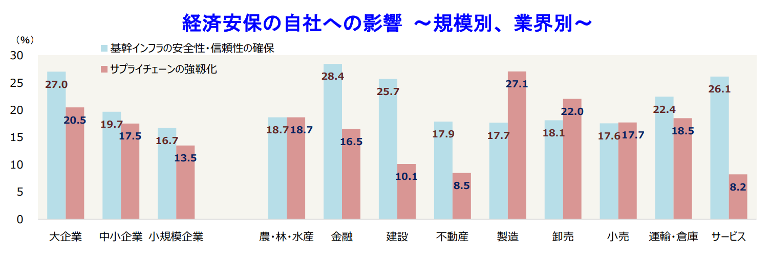 経済安保の自社への影響 ～規模別、業界別～