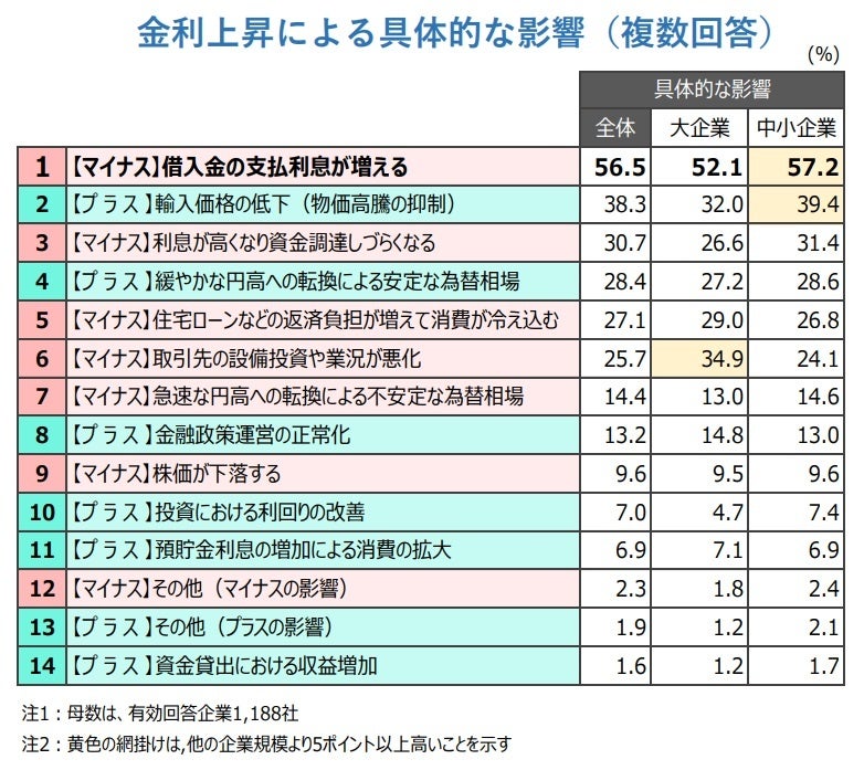 金利上昇による具体的な影響（複数回答）