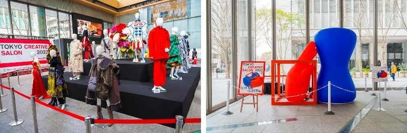 「MARUNOUCHI Gallery」展示作品(左)「A_CUBE」展示の様子(右)