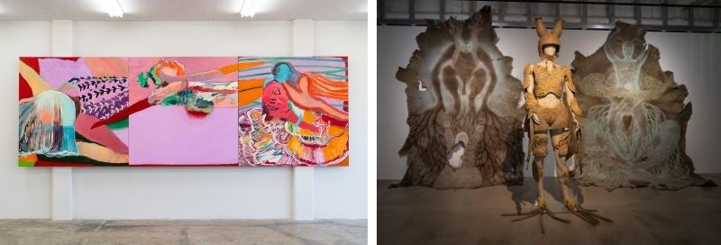 左：『特別な呼吸 』 天野 雛子／右：『リンジンの標本Ⅱ(天)』、『リンジンスーツ』、『リンジンの標本Ⅲ(開)』 ささきなつみ