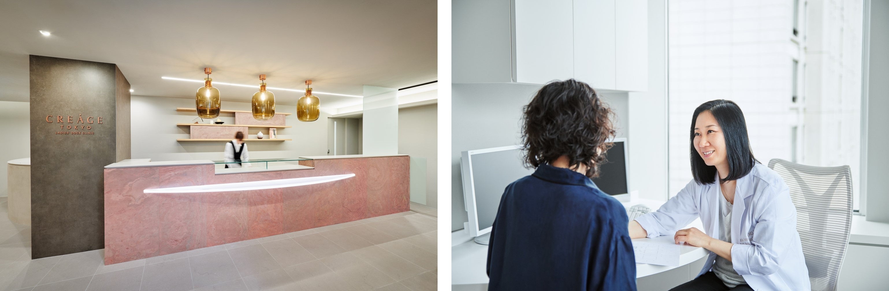 左から：クリニック受付、健診イメージ