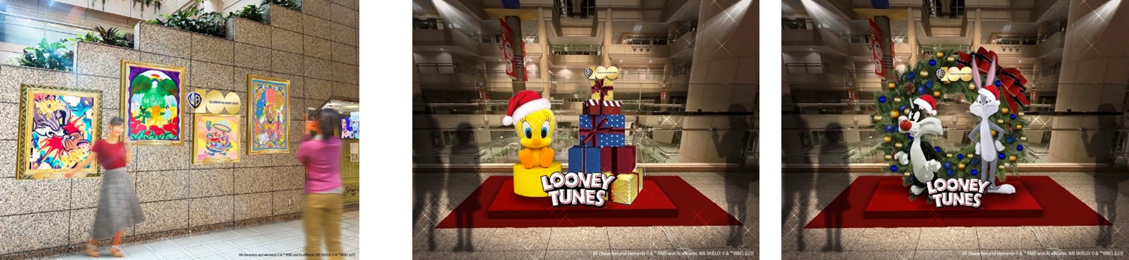 左：アーティストコラボ作品展示／中・右：クリスマスフォトスポット ※画像はイメージです