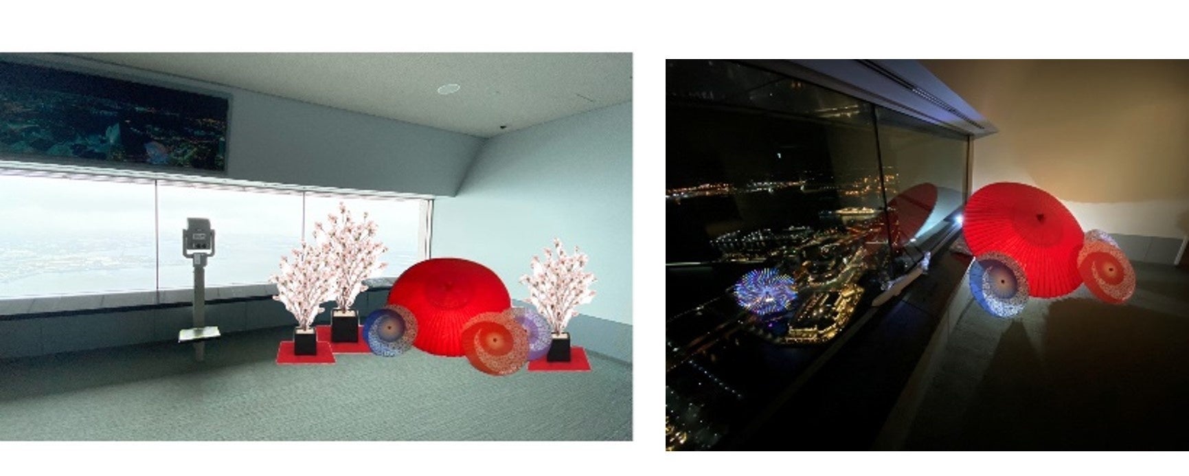 桜のフォトスポット(※イメージ)左：昼間　右：夜