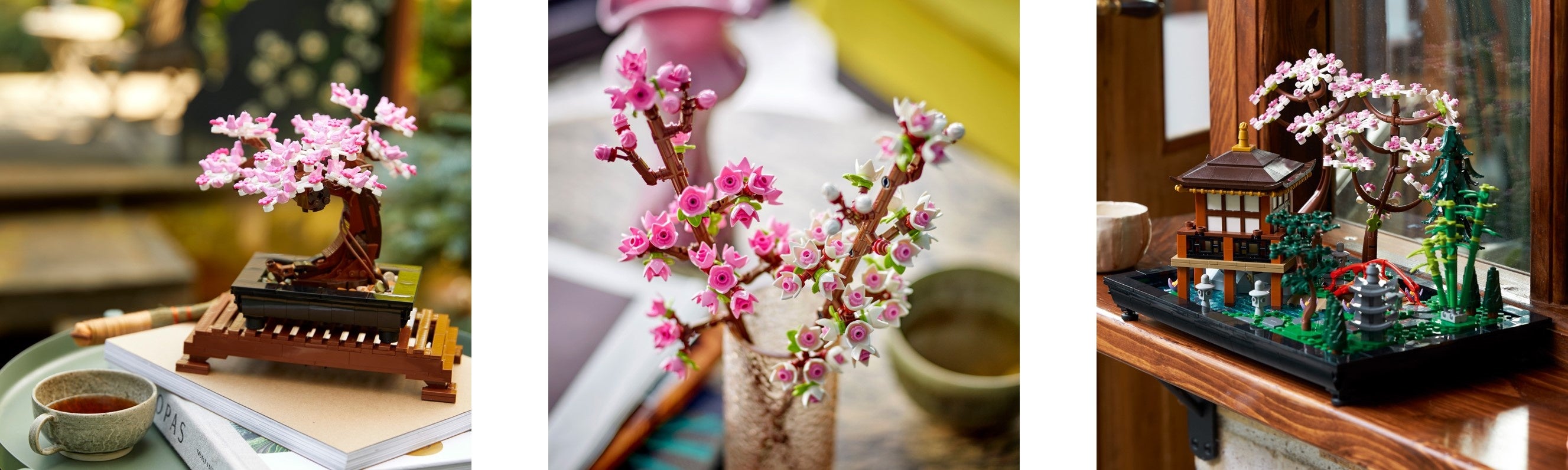 左から レゴ®盆栽10281 レゴ®桜40725 レゴ®アイコン禅ガーデン10315