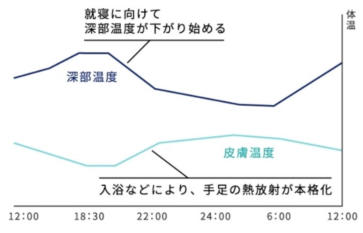 図1:深部温度と皮膚温度の変化