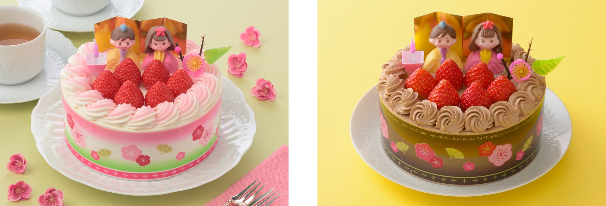 左:ひなショート(5号) 右:ひなチョコデコ(5号)