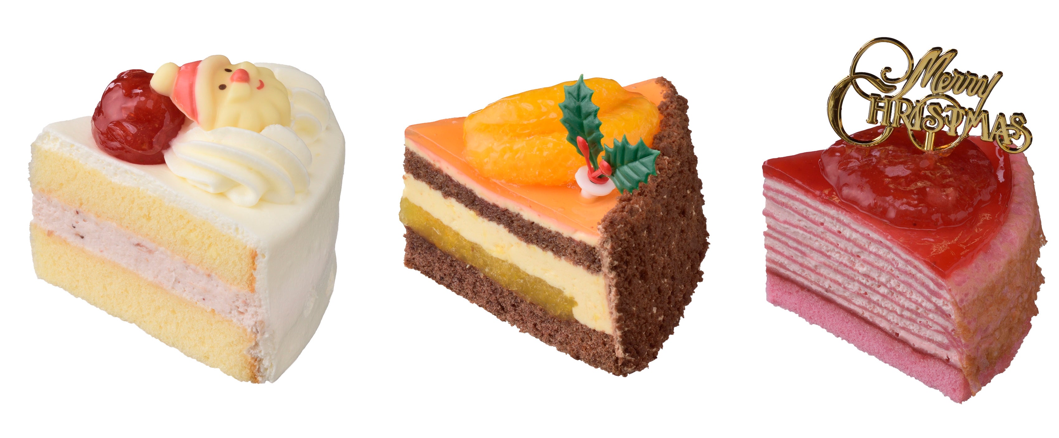 左：苺ショート　　中：オレンジショコラ　　右：苺のミルクレープ