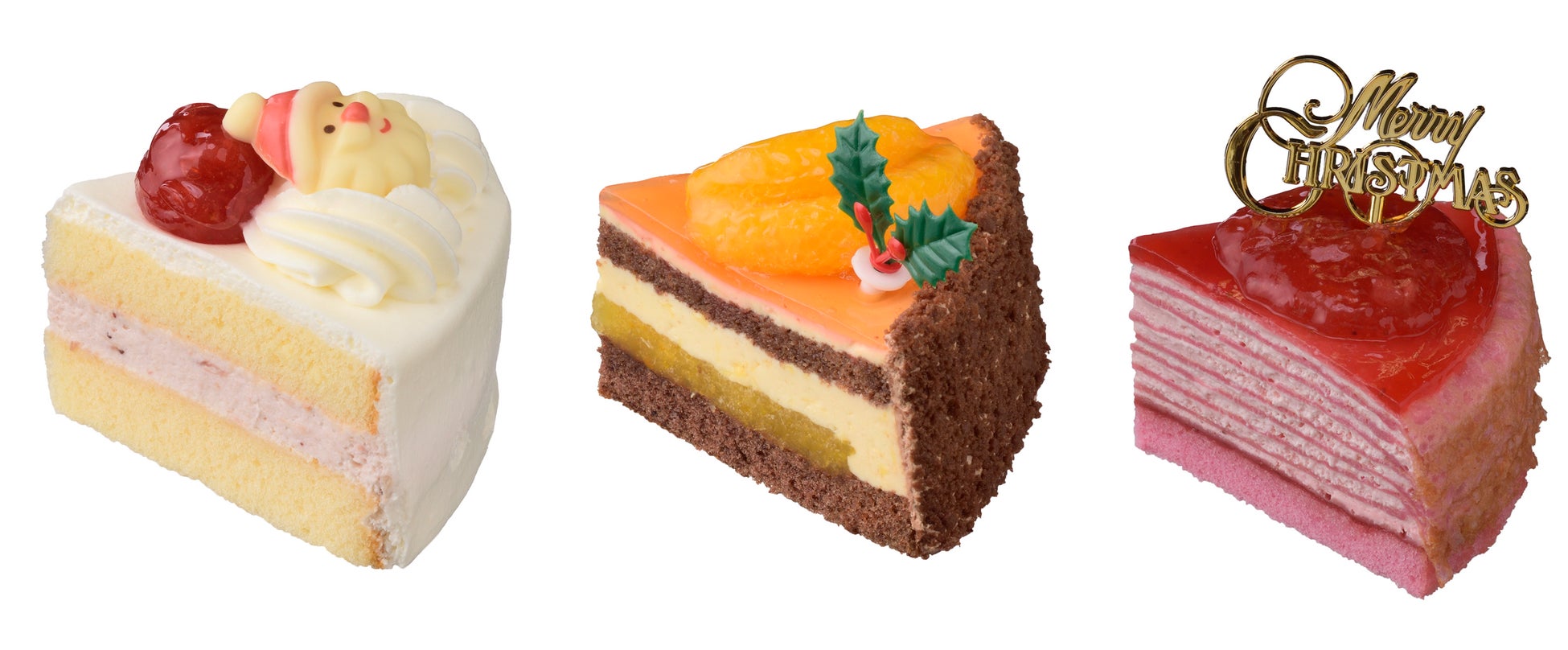 左:苺ショート  中:オレンジショコラ  右:苺のミルクレープ