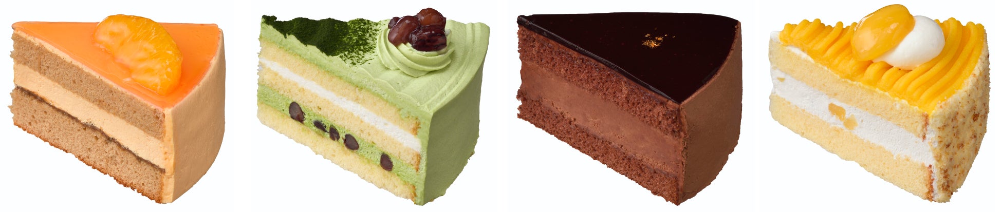 左より オレンジティー・抹茶・グラサージュショコラ・マロン