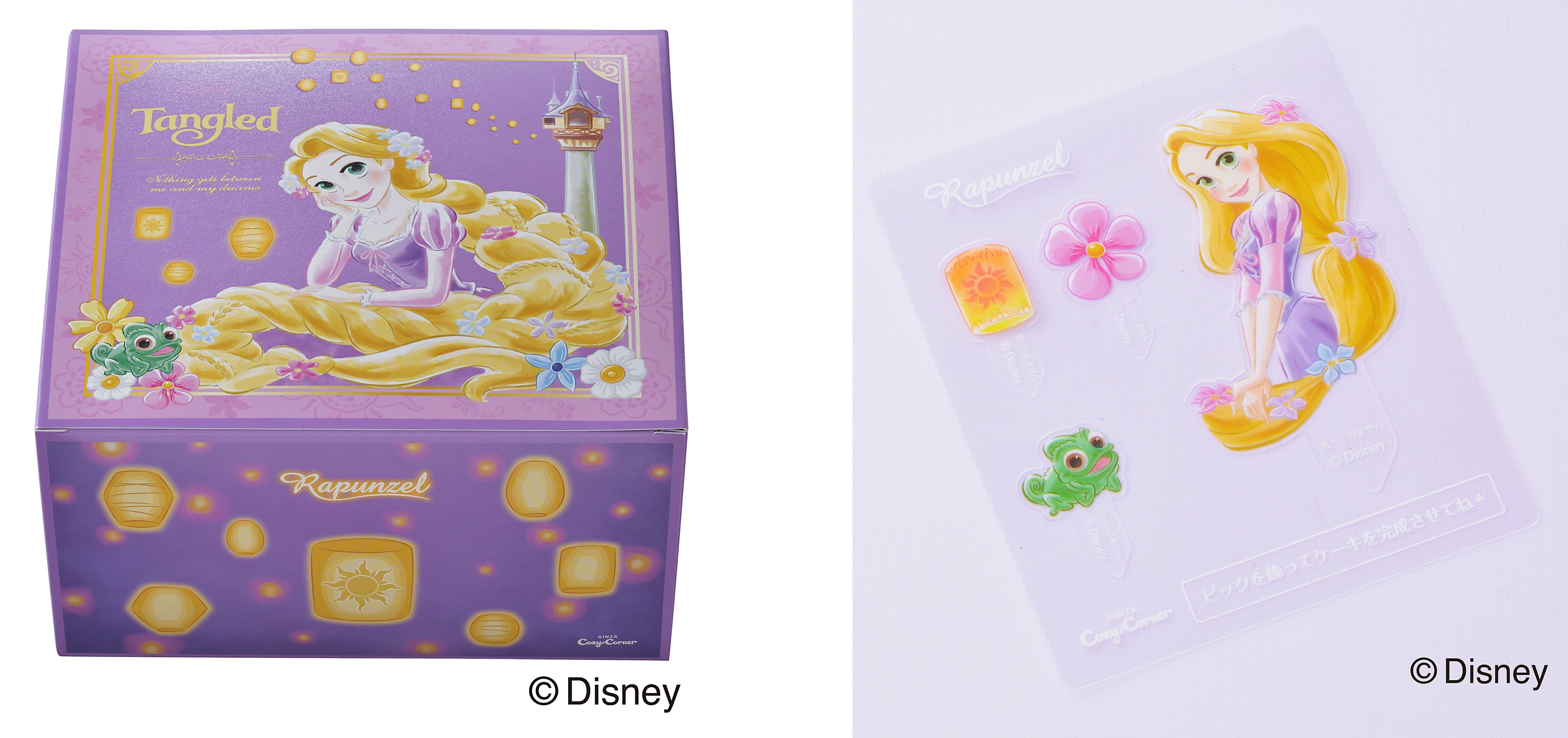 左：専用BOX　右：ケーキに飾って楽しめる別添ピックシート