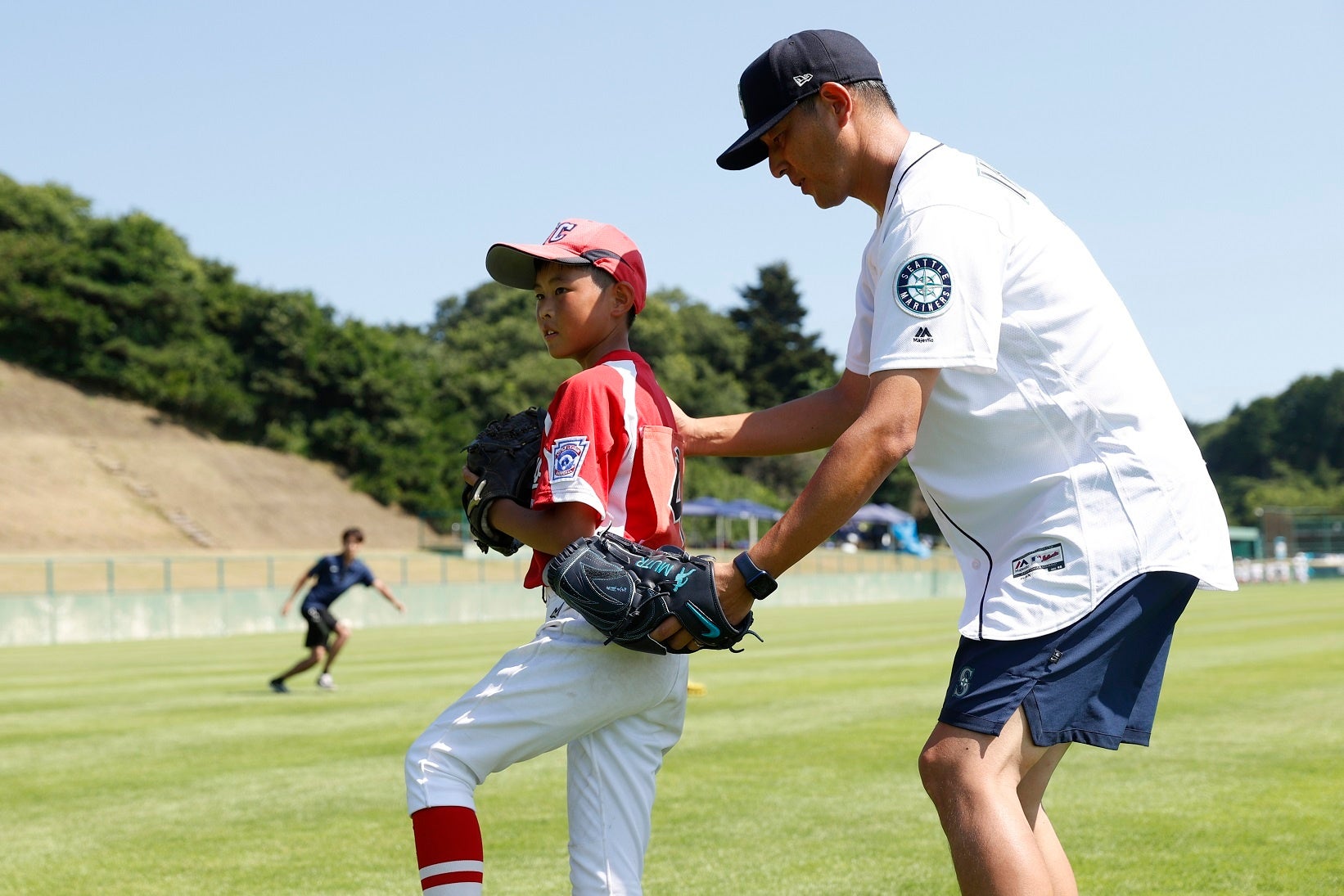 岩隈さんによる野球教室の様子