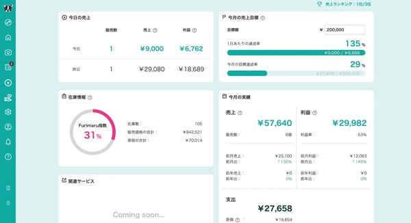 売上・在庫管理機能の画面