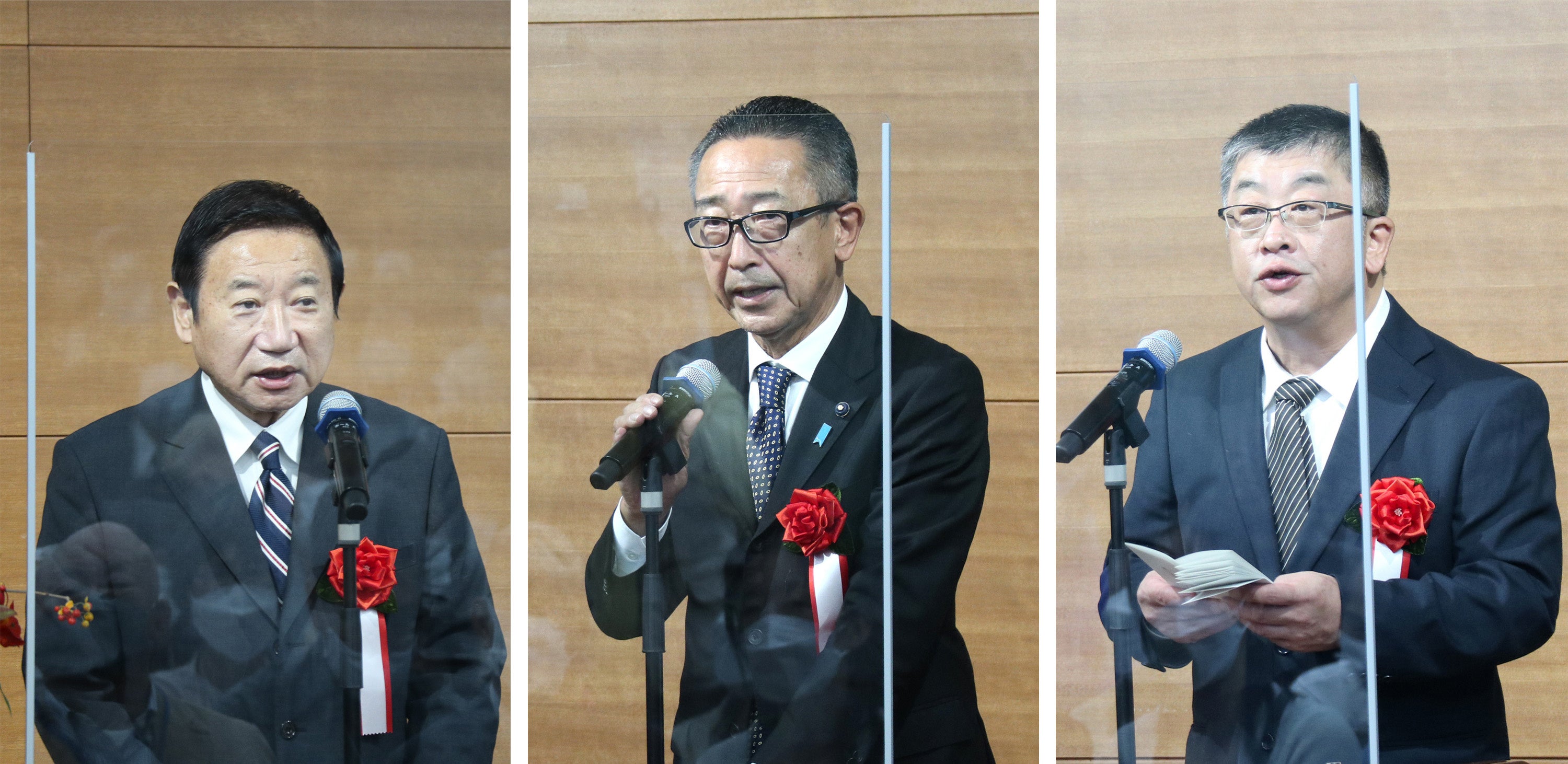 左から、東京都議会議長 三宅しげき氏、東京都議会議員 柴﨑幹男氏、東京都福祉保健局障害者施策推進部長 中川一典氏