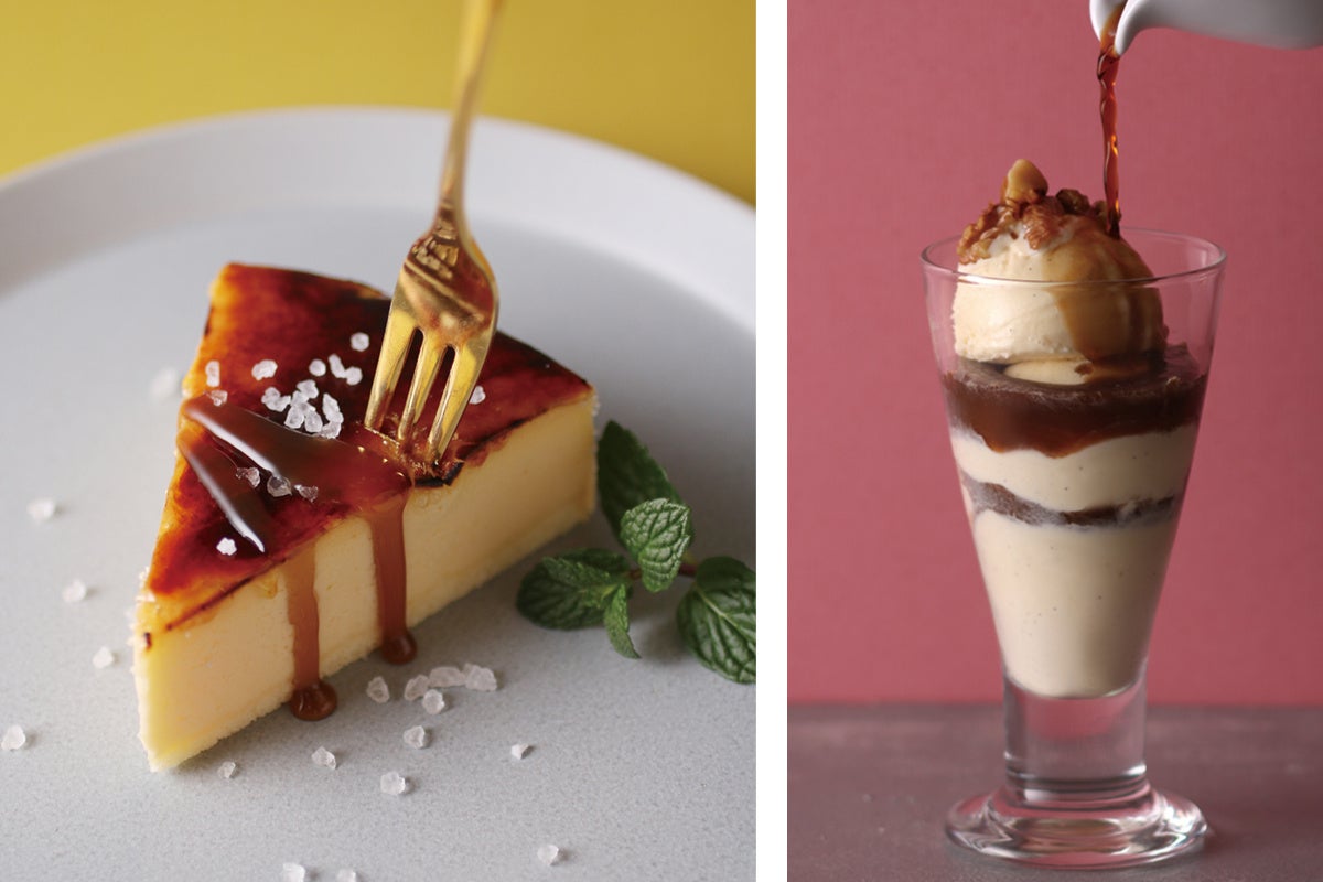（左）チーズケーキブリュレ、（右）アフォガート