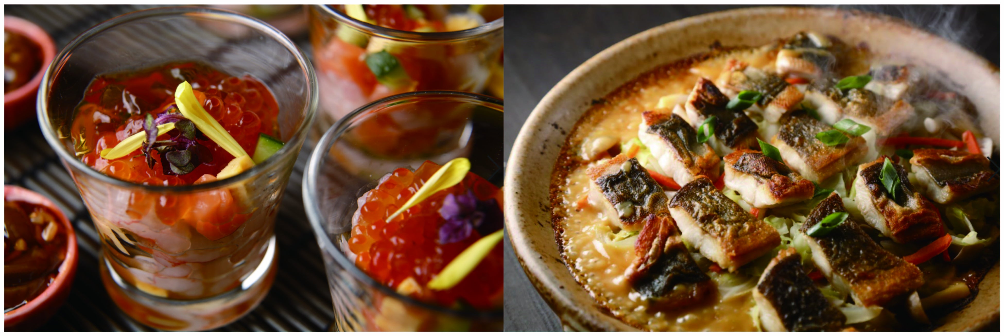 左：海鮮まかない丼　右：季節の地魚のちゃんちゃん焼き