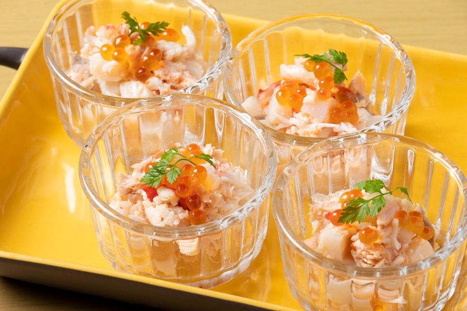 網走・マリン北海道さんと北見食品工業さんから仕入れたシーフードのマリネ