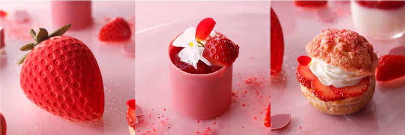 （左から）THEストロベリー、苺のパルフェ、苺と桜のシュー・ア・ラ・クレーム