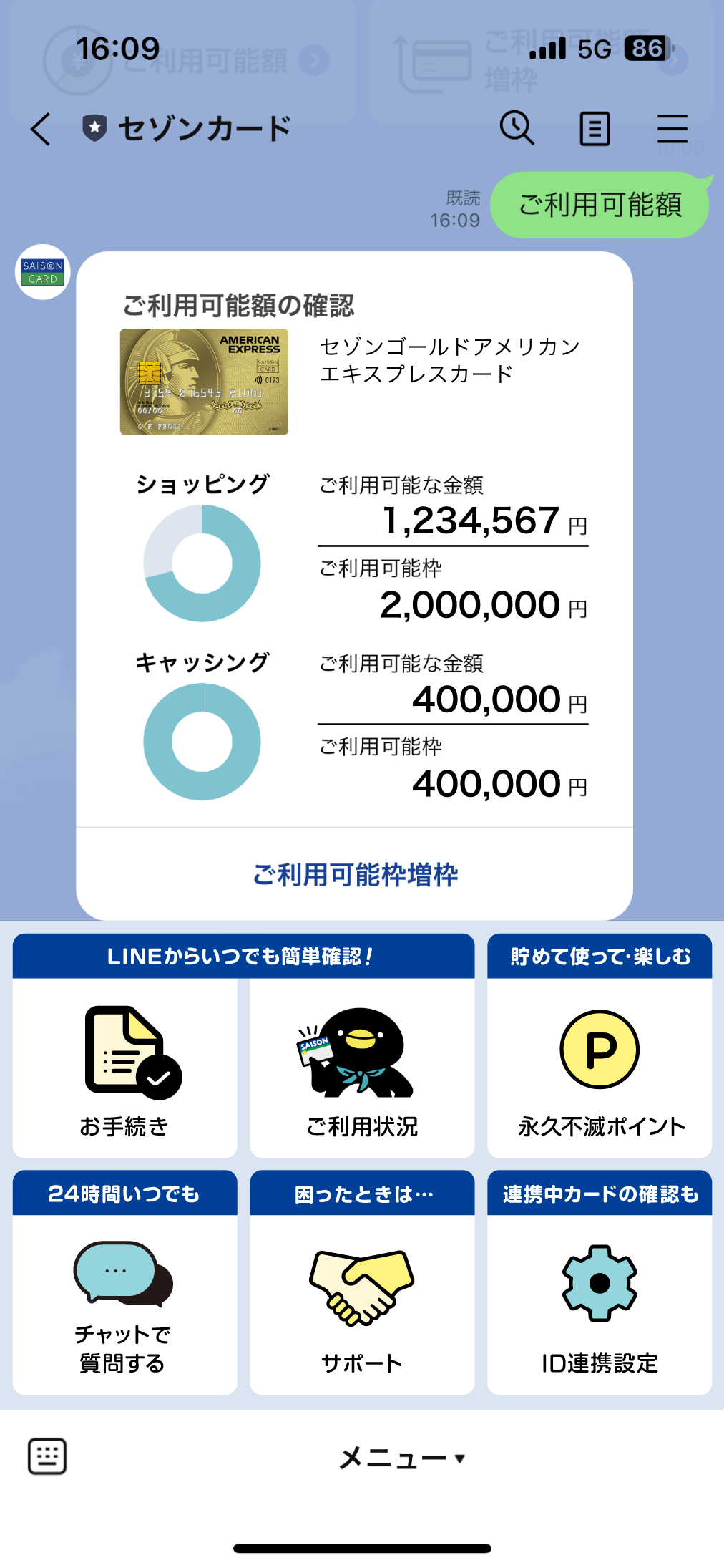 ご利用可能額照会画面