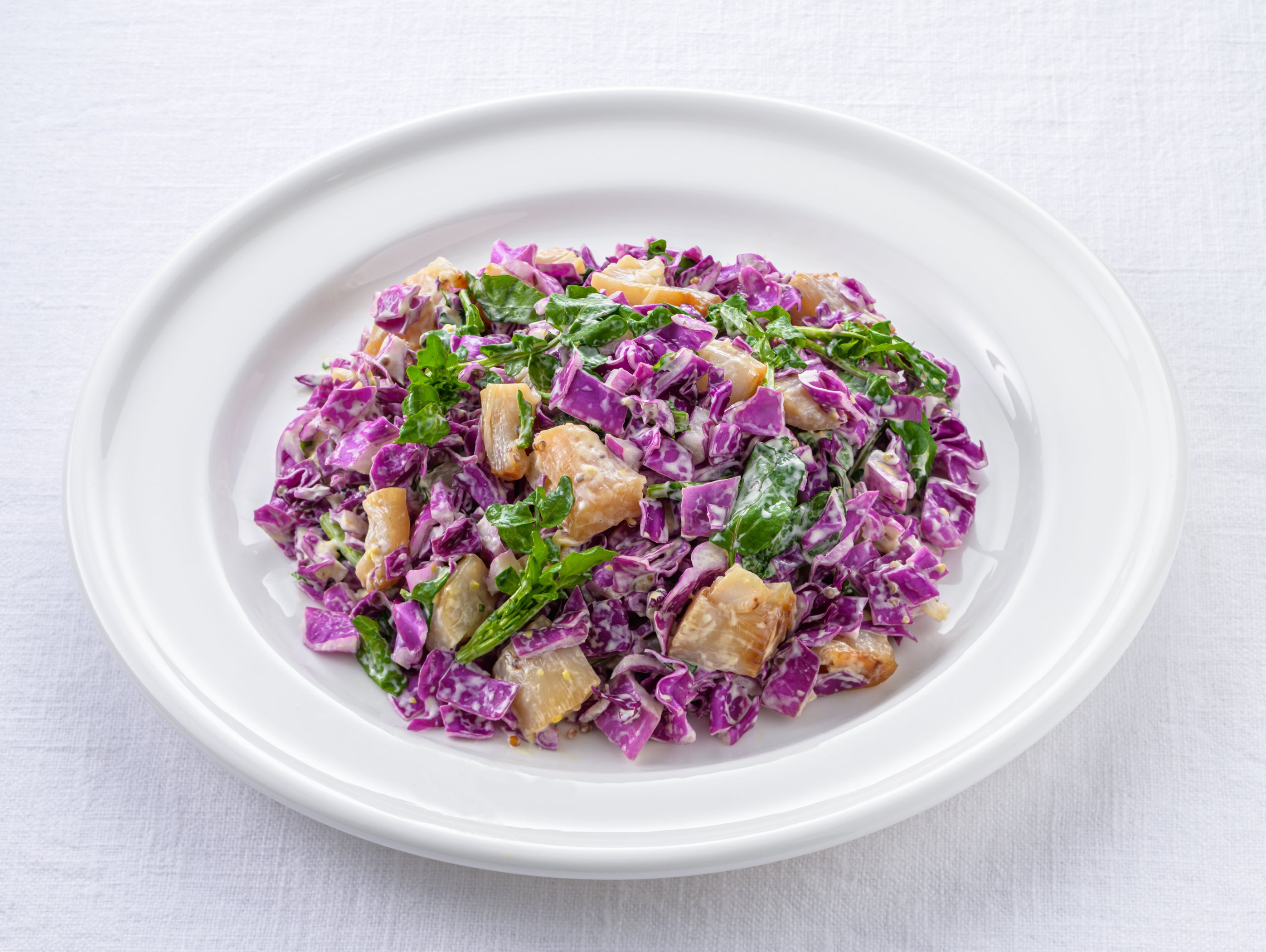 焼きほたてと紫キャベツとクレソンのサラダ