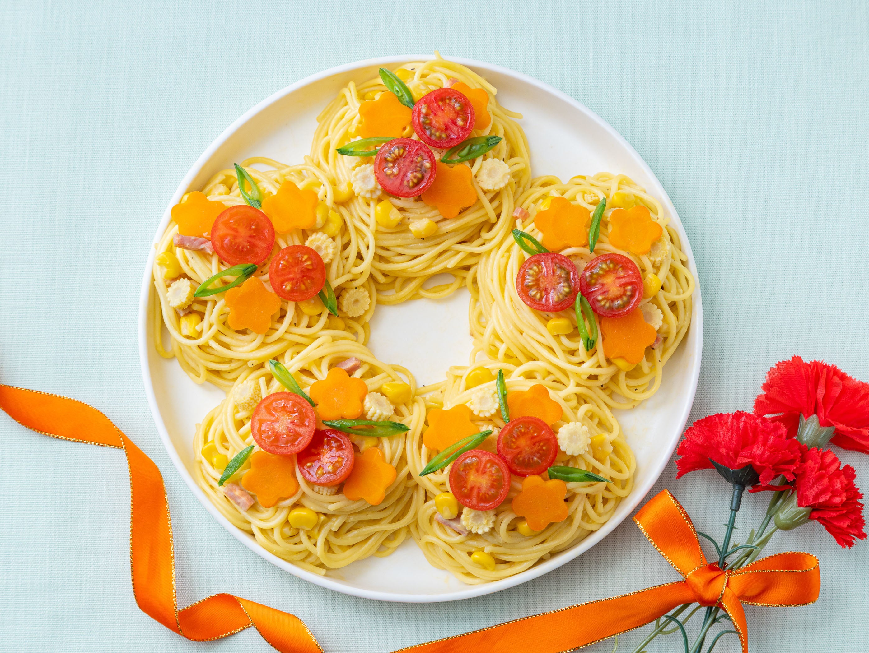 カルボナーラのお花畑パスタ