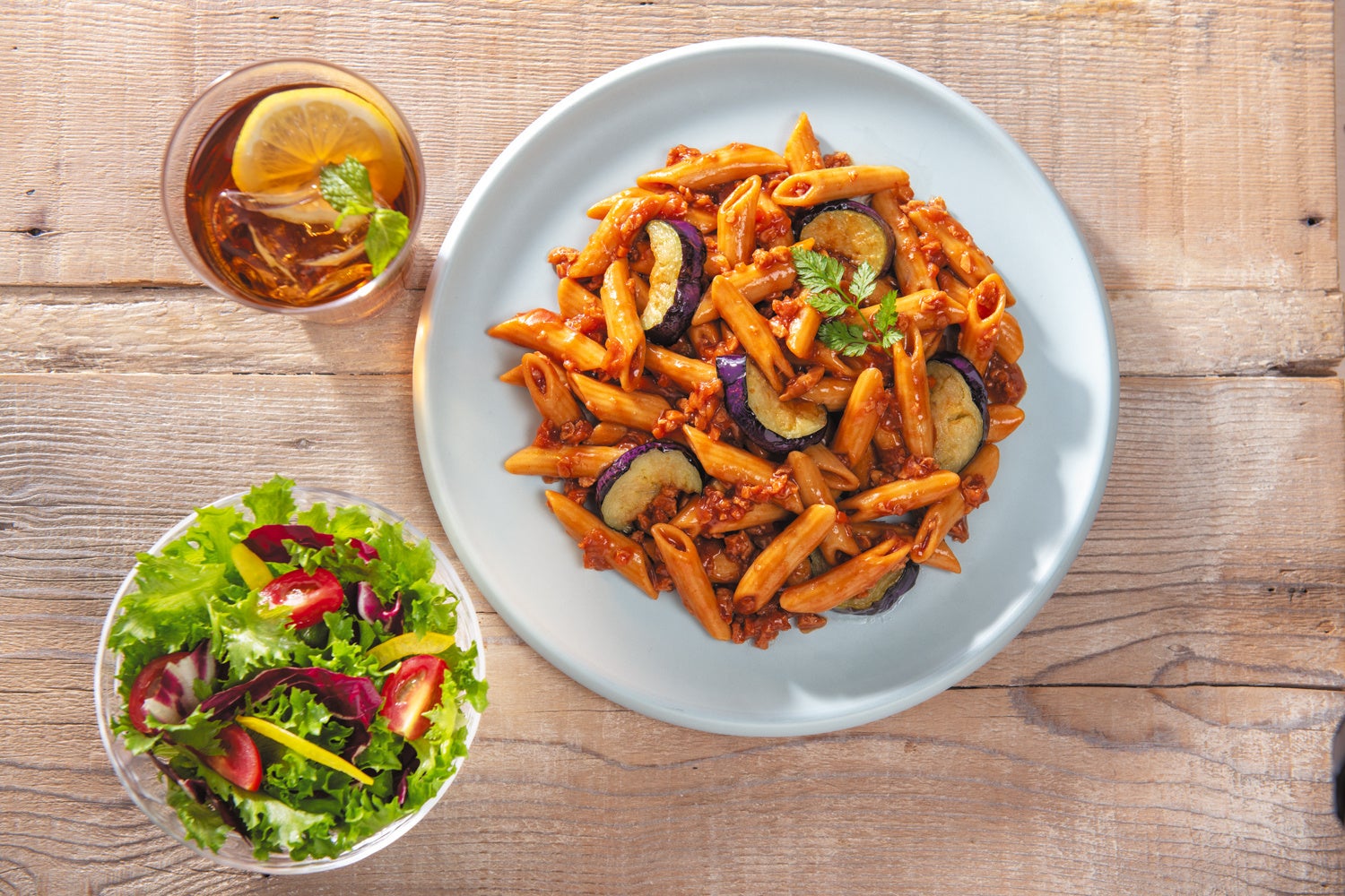 なすと大豆ミートのペンネ・ボロネーゼ